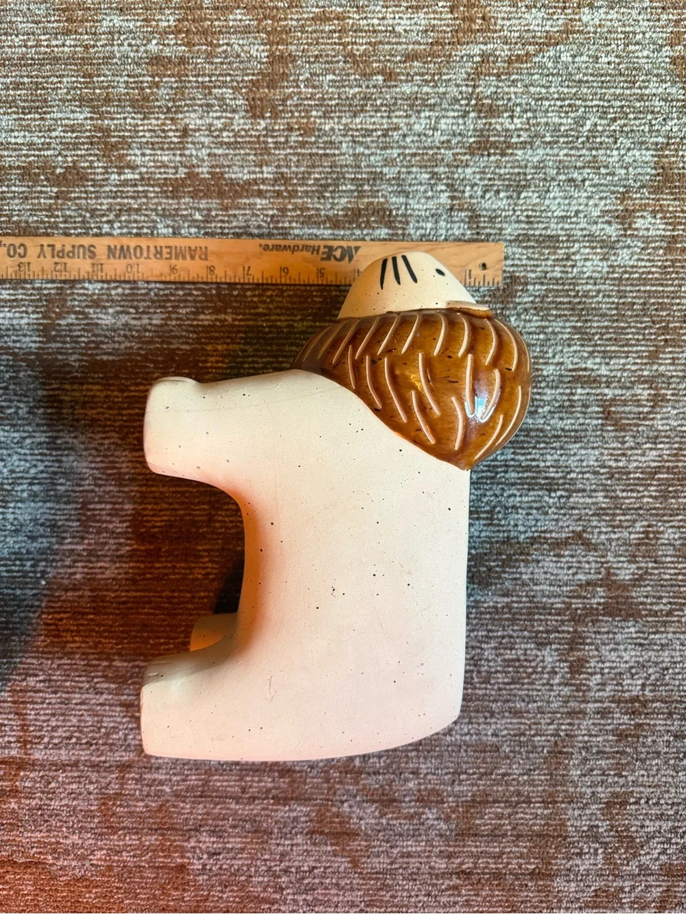 Ceramic Lion Planter Glossy Brown & Cream Speckled Animal Shape 7 in